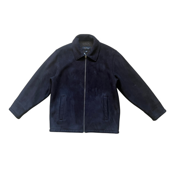 Vintage Mens Faux Suede Leather Jacket L Black Sherpa Lined Full Zip Goth Grunge - Picture 1 of 9